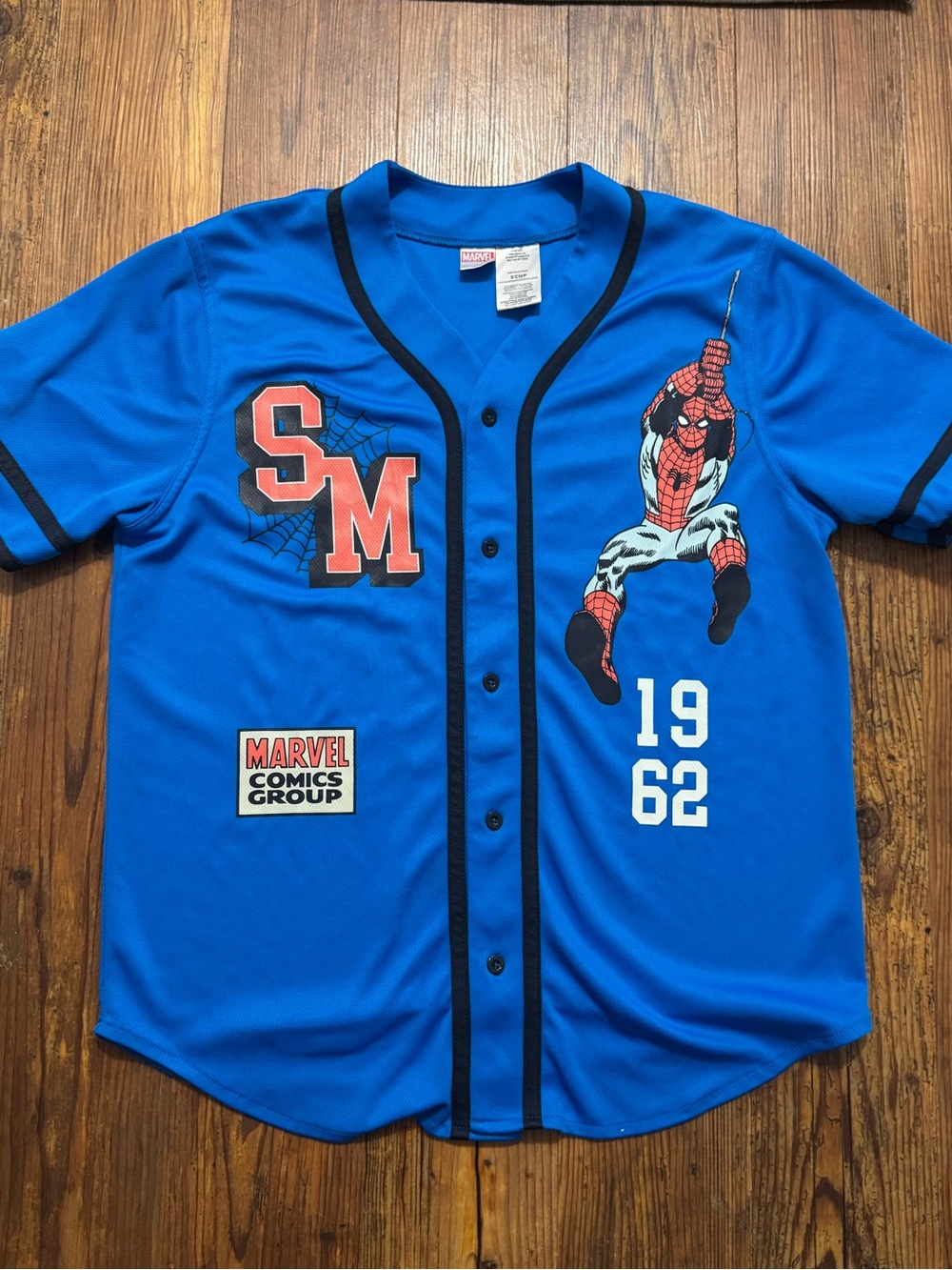 Marvel Blue Spider-Man Graphic Button Baseball Jersey